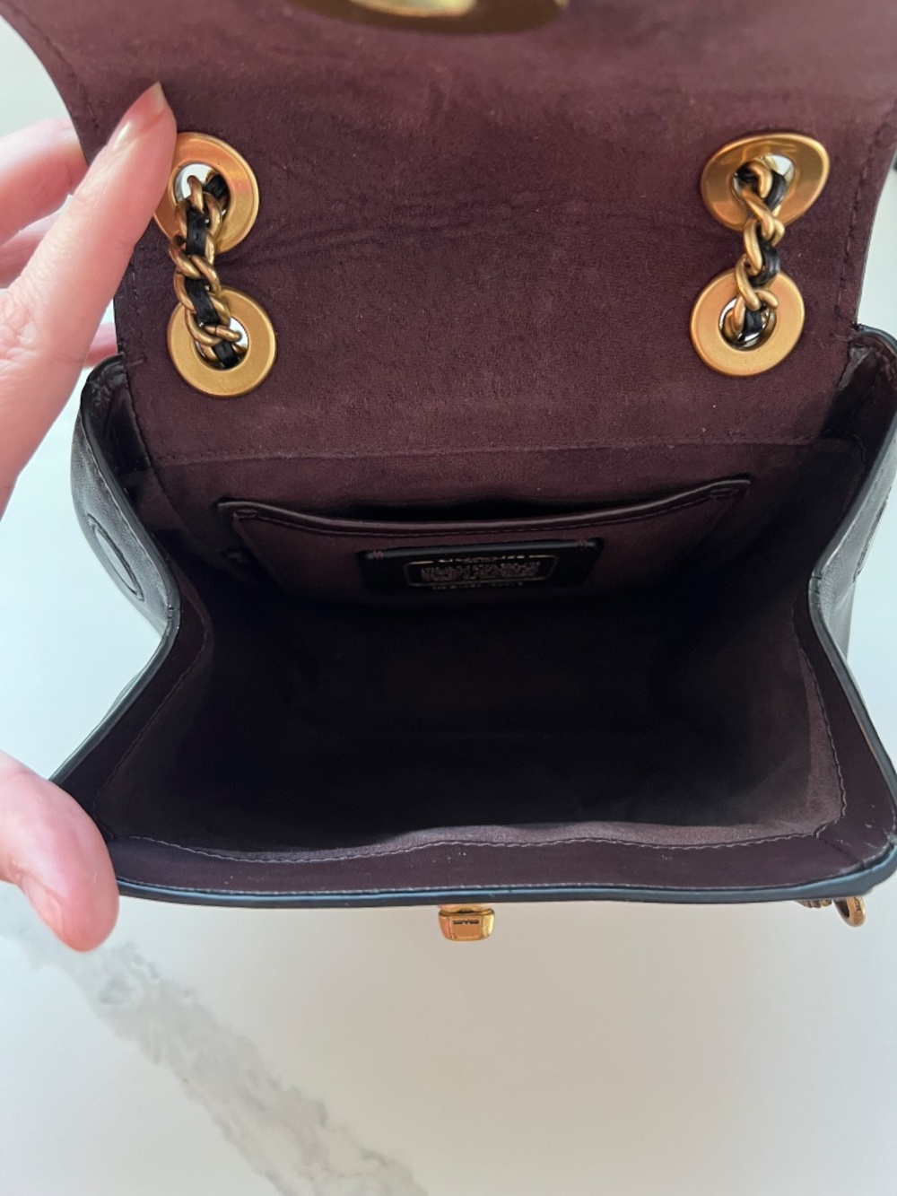 Coach Black Parker Leather Backpack Crossbody Bag Gold Chain Strap - Picture 9 of 12